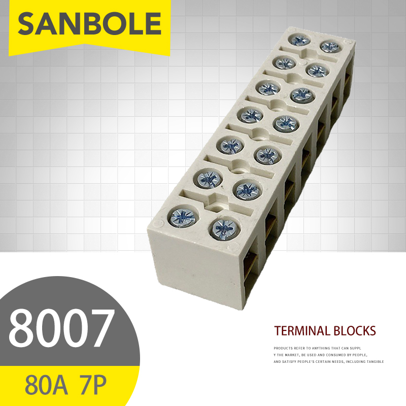 Screw Terminal Block - 10 ชิ้น 80A/7P เทอร์มินัลบล็อกแบบคงที่ฐานเชื่อมต่อพร้อมสกรูแผ่นเชื่อมต่อ JX-8007
